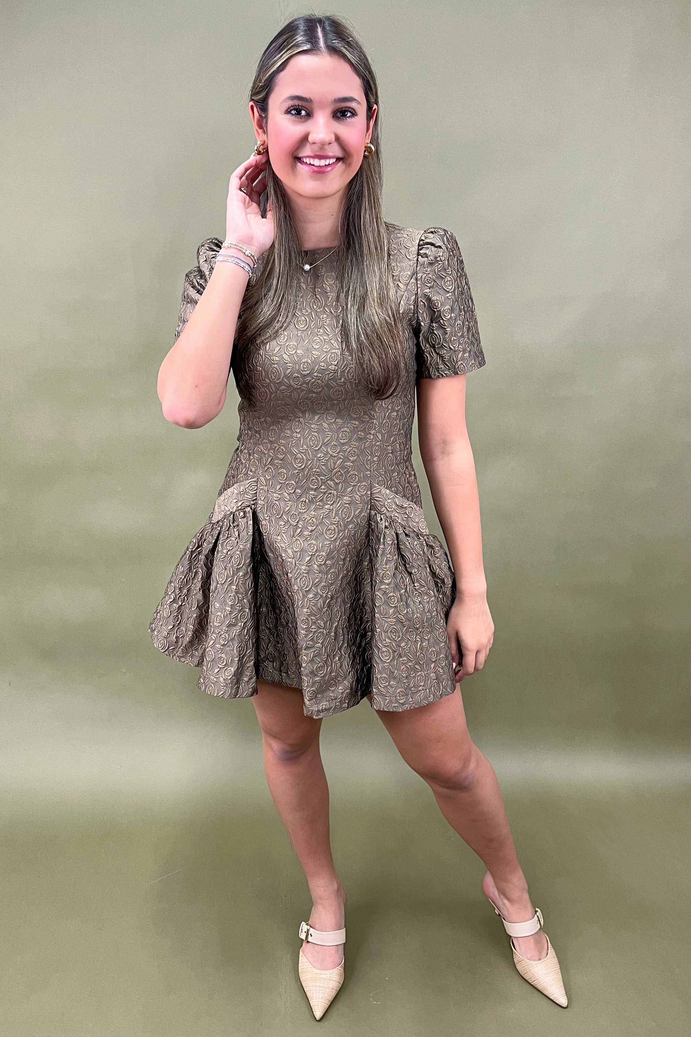 Champagne Hour Textured Mini Dress Natural Form Urban Look