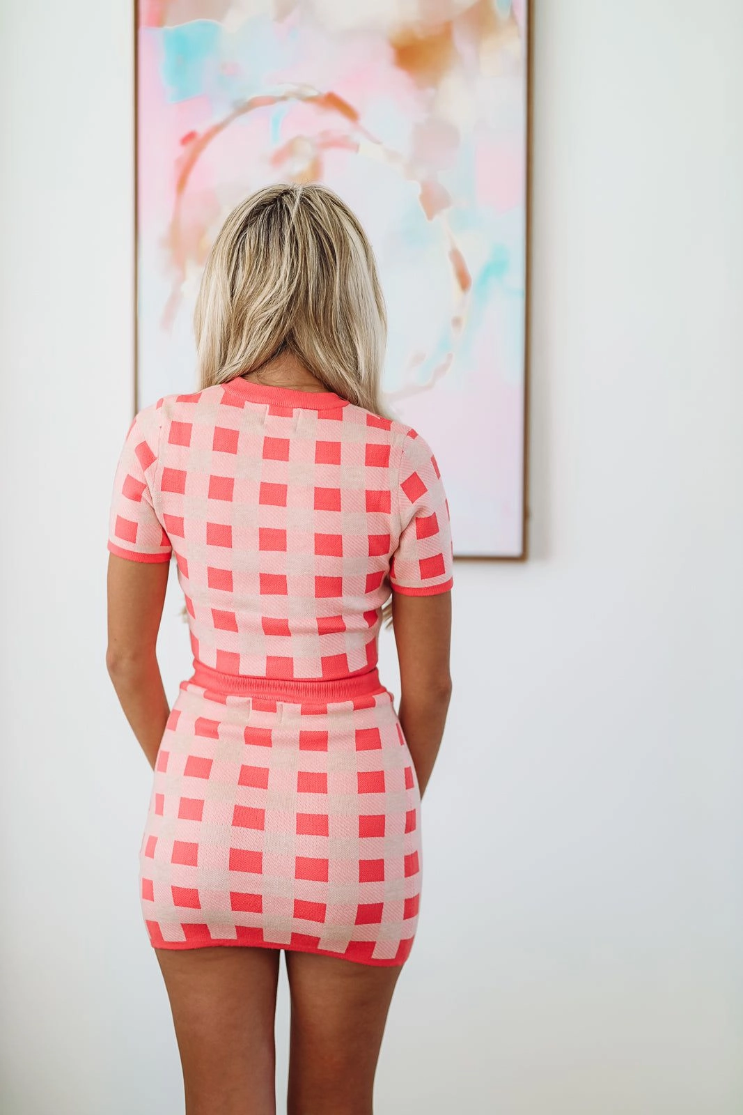 Check Mate Sweater Top and Skirt Set - Pink Comfy Cardigan NoSlipGripperBand