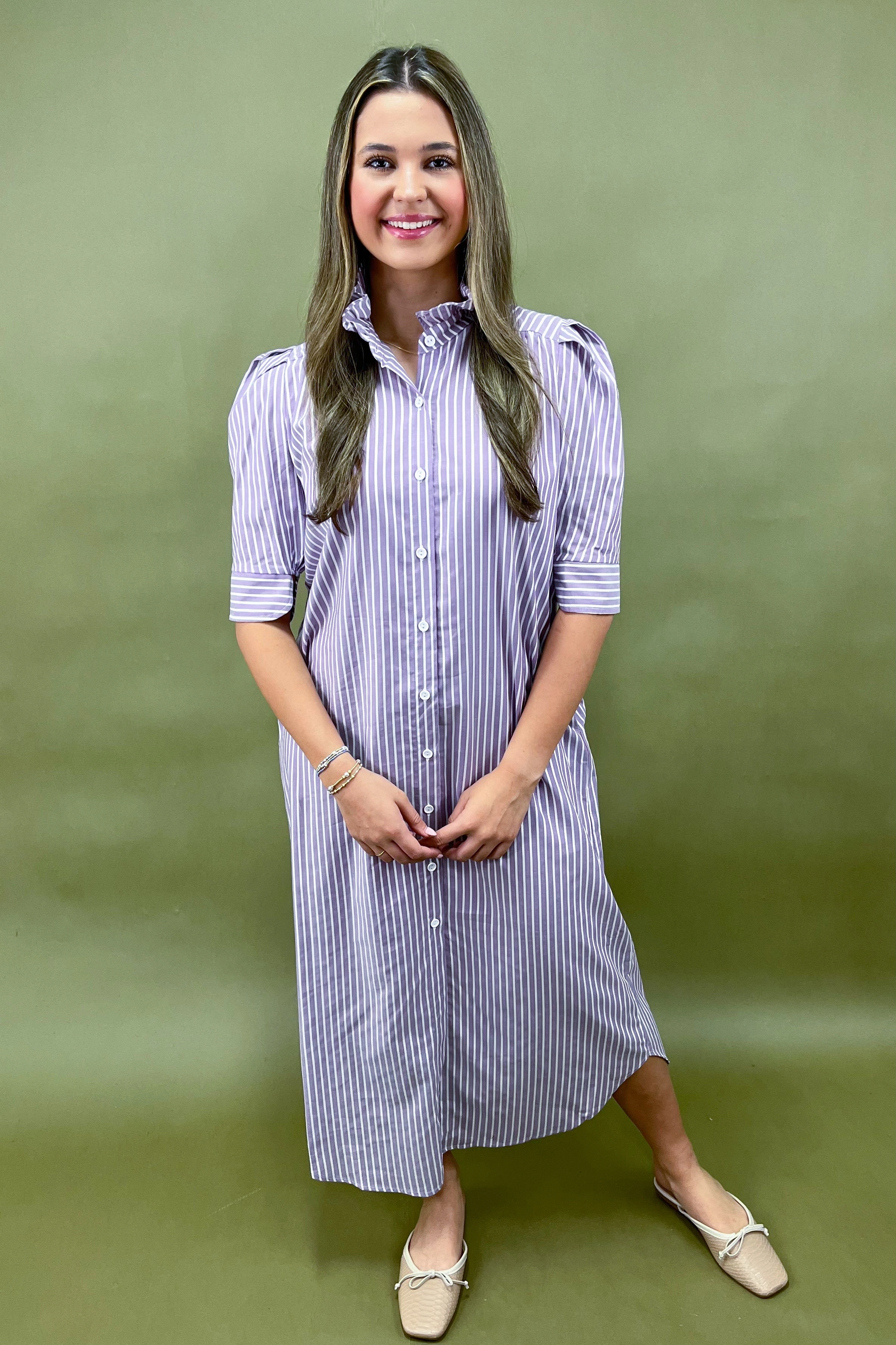 Star Power Chic Striped Midi Dress Polished Layer All-season