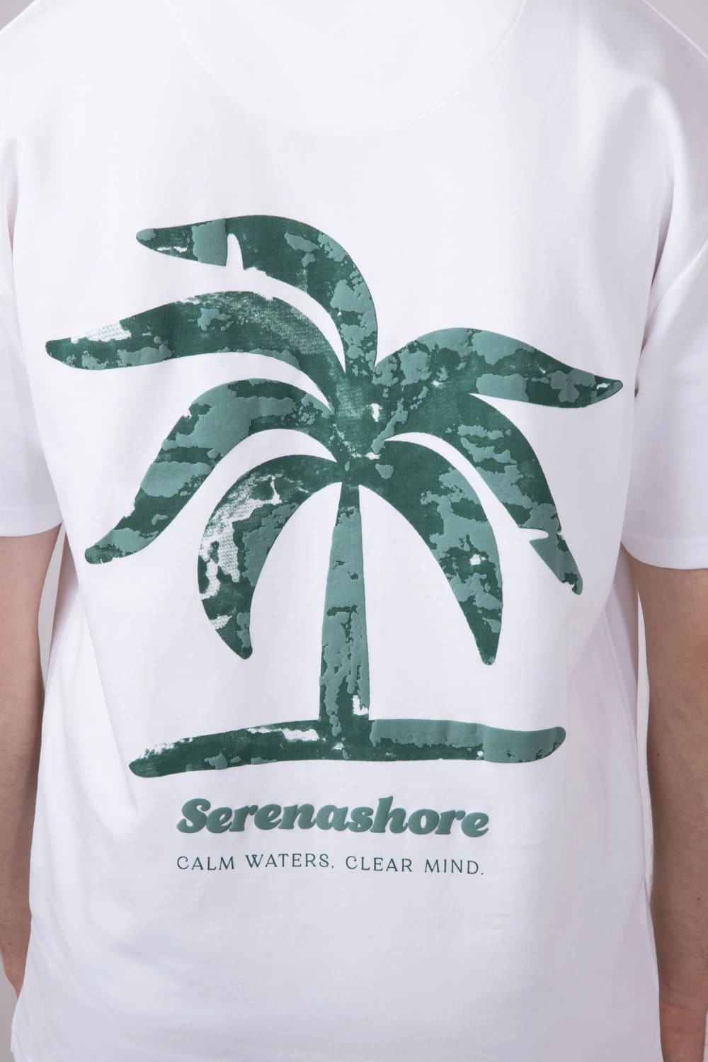 Stone Wash Process WrinkleResistant Green Palm Tree T-Shirt for Men in Off White | CKTS C161