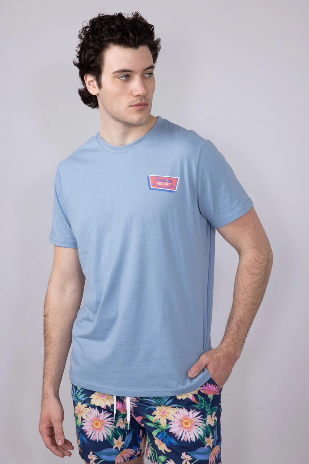 Sweat Absorbent V-Neck Chubbies Viva La Chubbies T-Shirt for Men in Blue | 502251-18