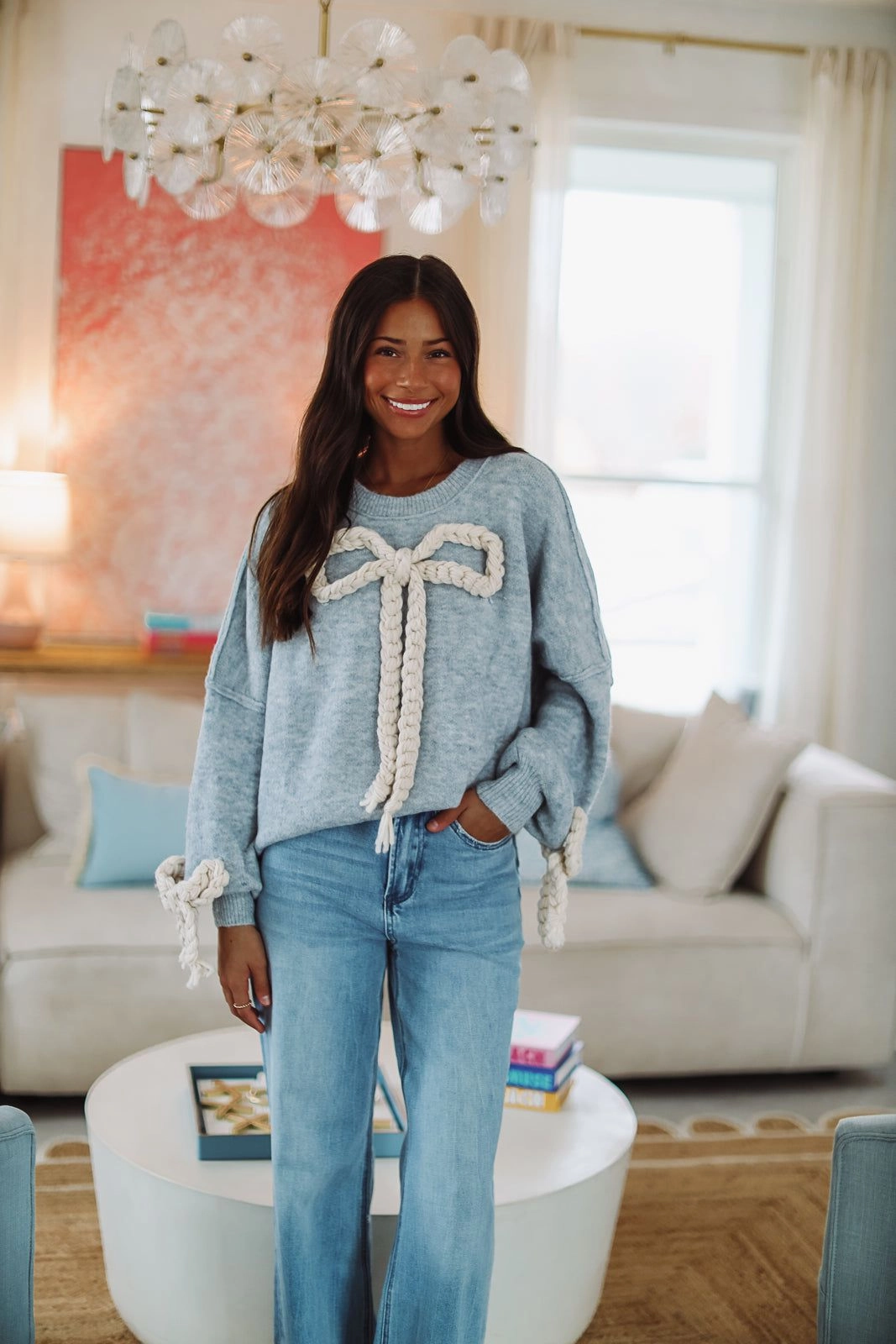 BondedShoulder Hot Weather Clara's Bow Sweater - Blue