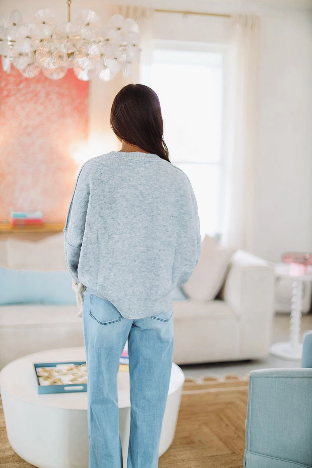 Clara's Bow Sweater - Blue LaserCut Edges NoiseReduciting Zipper