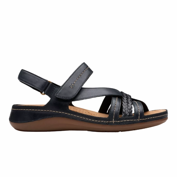 Clarks Women's Cecily Strap Leather Wide Black Combo hook and loop closure Light Breathable