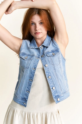 Classic Denim Vest Sustainable Material Adjustable Cuff System