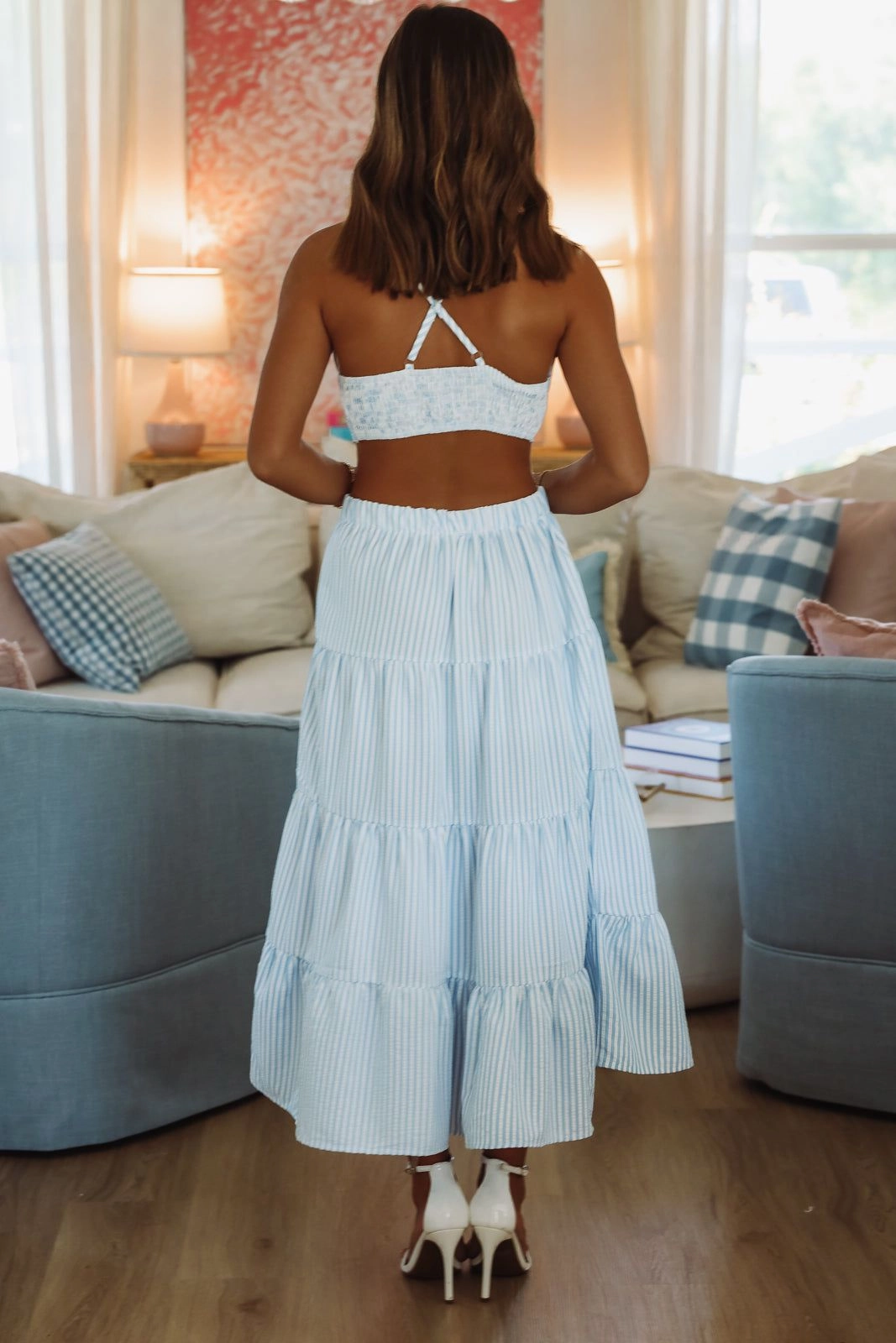 PaddedInsulation NonIrritating Classic Stripes Bustier Bra Top - Light Blue and White