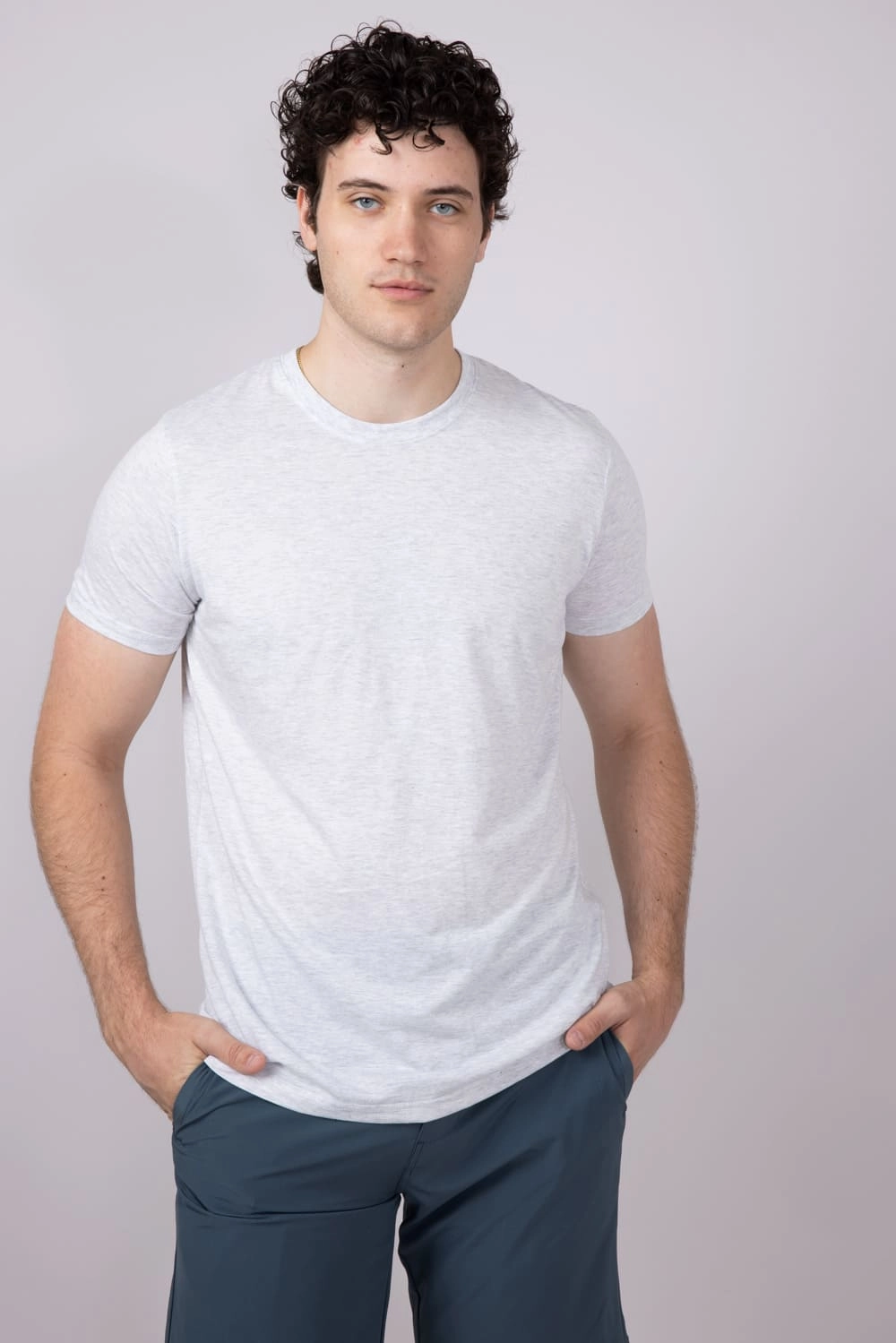 Sustainable Dye Process Basic Crewneck Tee for Men in Speckled White | 3750-SPECWHT