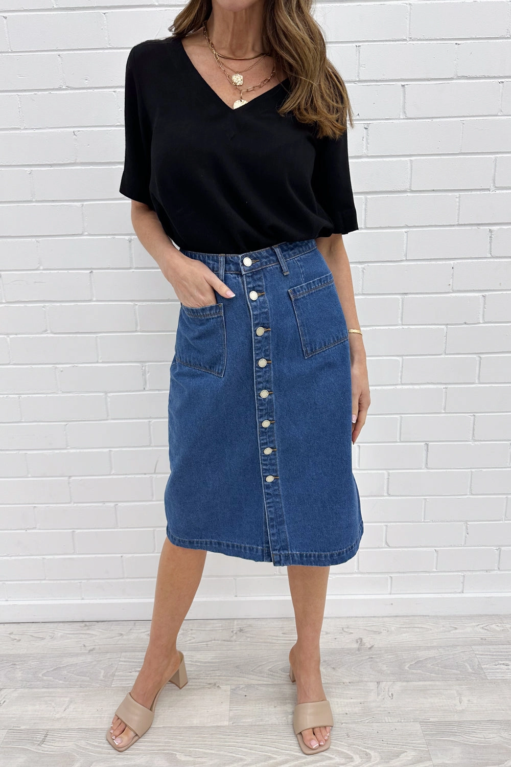 Button front Nell Denim Skirt