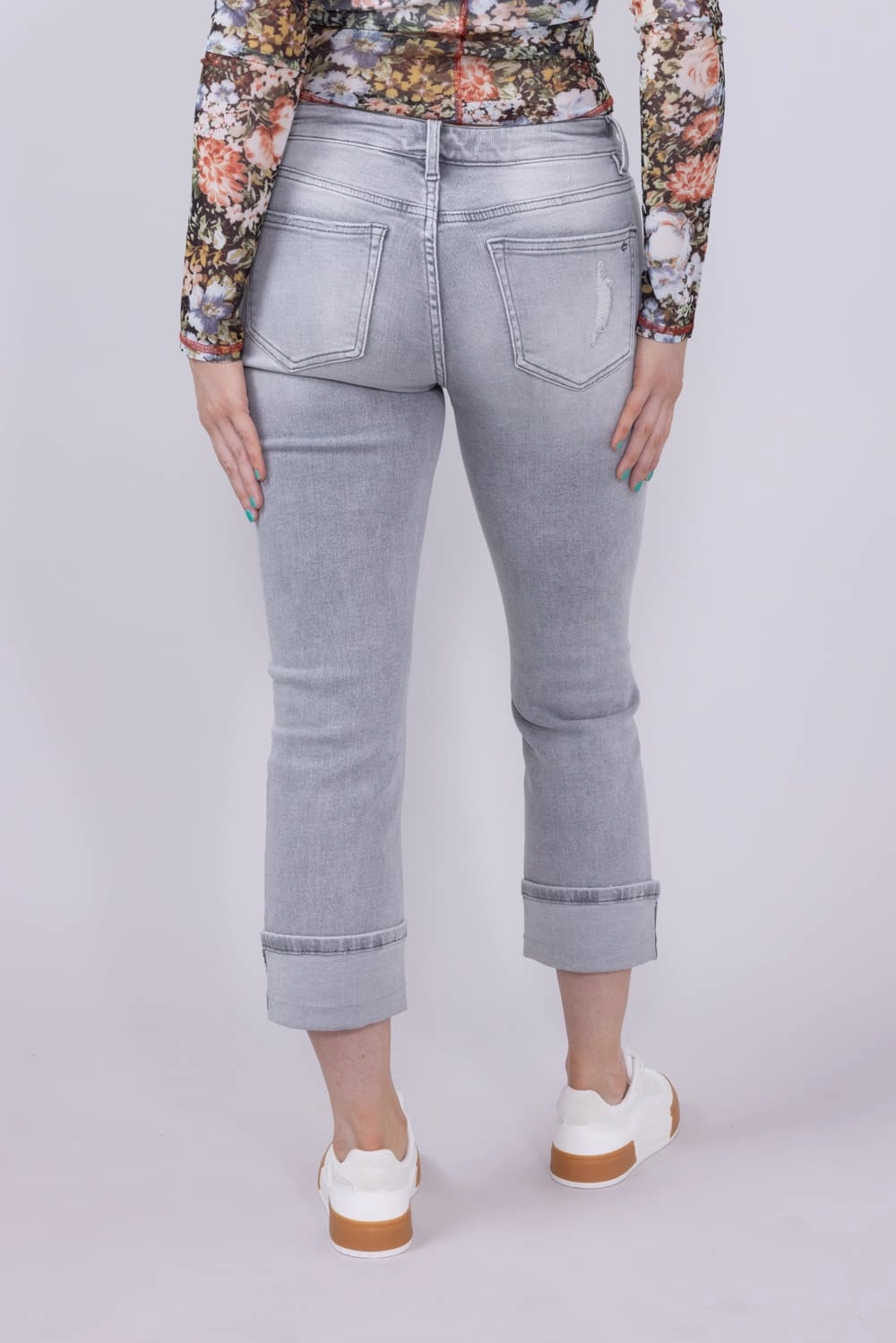 Casual Friday Classic Mica Mid Rise Cuffed Straight Jeans for Women in Grey | MDP-T3385