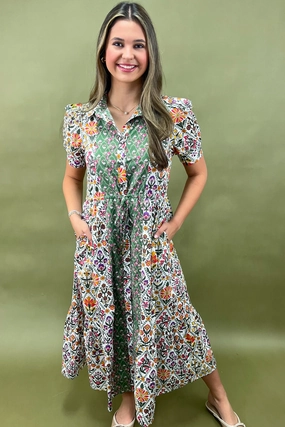 Autumn In Bloom Floral Midi Dress Refined Vibe
