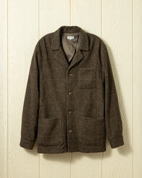 Classic Fit Reinforced Shoulder Padding Camelhair Loafer Jacket in Grey/Khaki Autumnal Windowpane