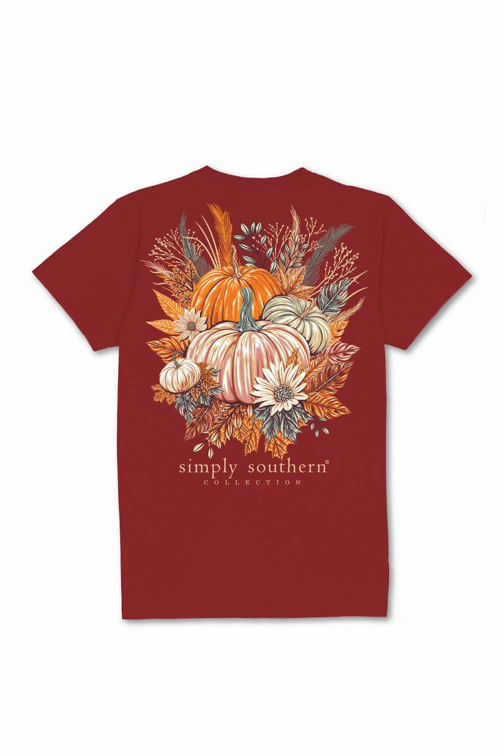 Cozy Design Simply Southern Fall Pumpkin Harvest T-Shirt for Women in Carmine | SS-HARVEST-CARMINE