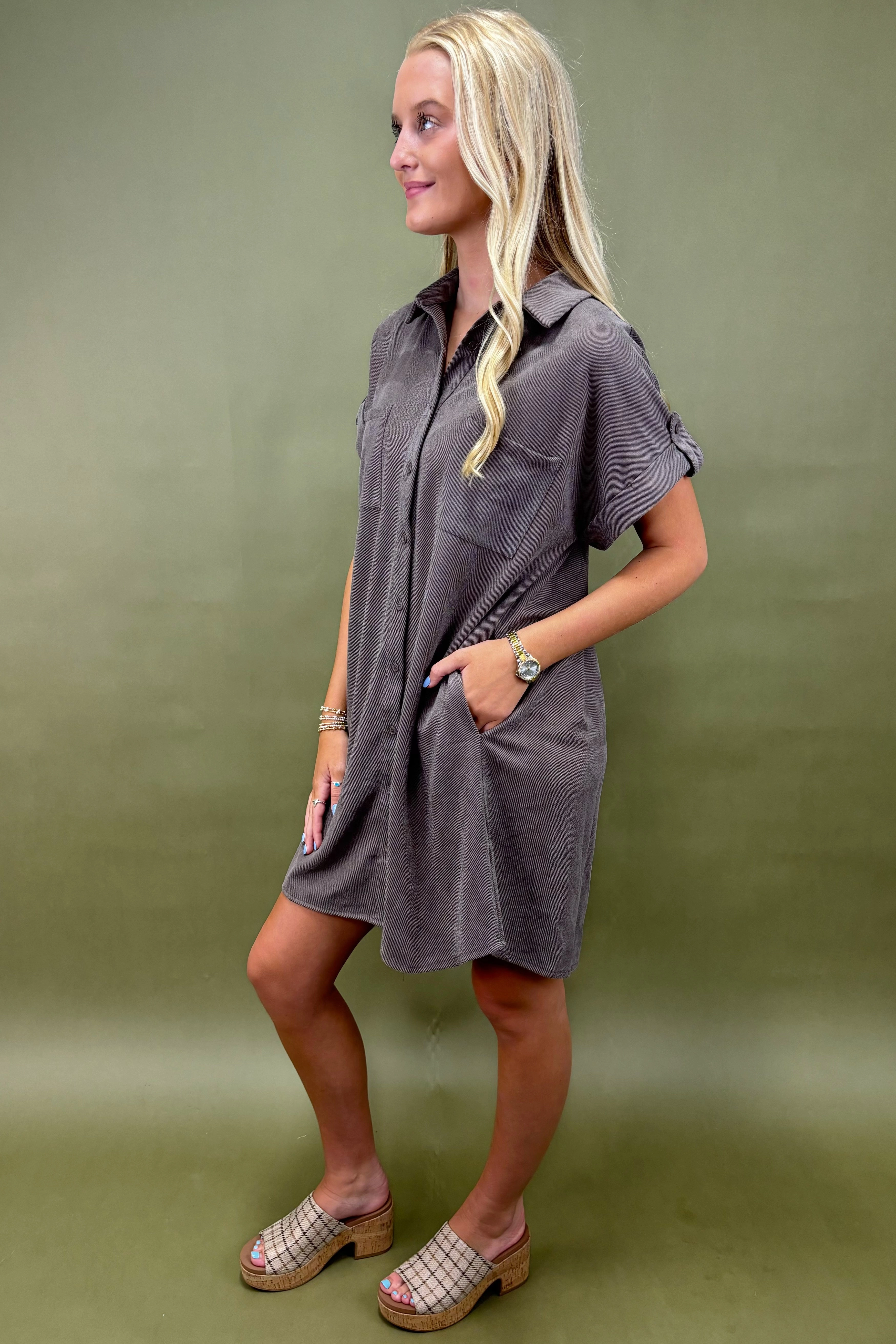 Inner Harmony Button-Up Mini Dress *More Colors* Perfect Mood Clasp-Closure