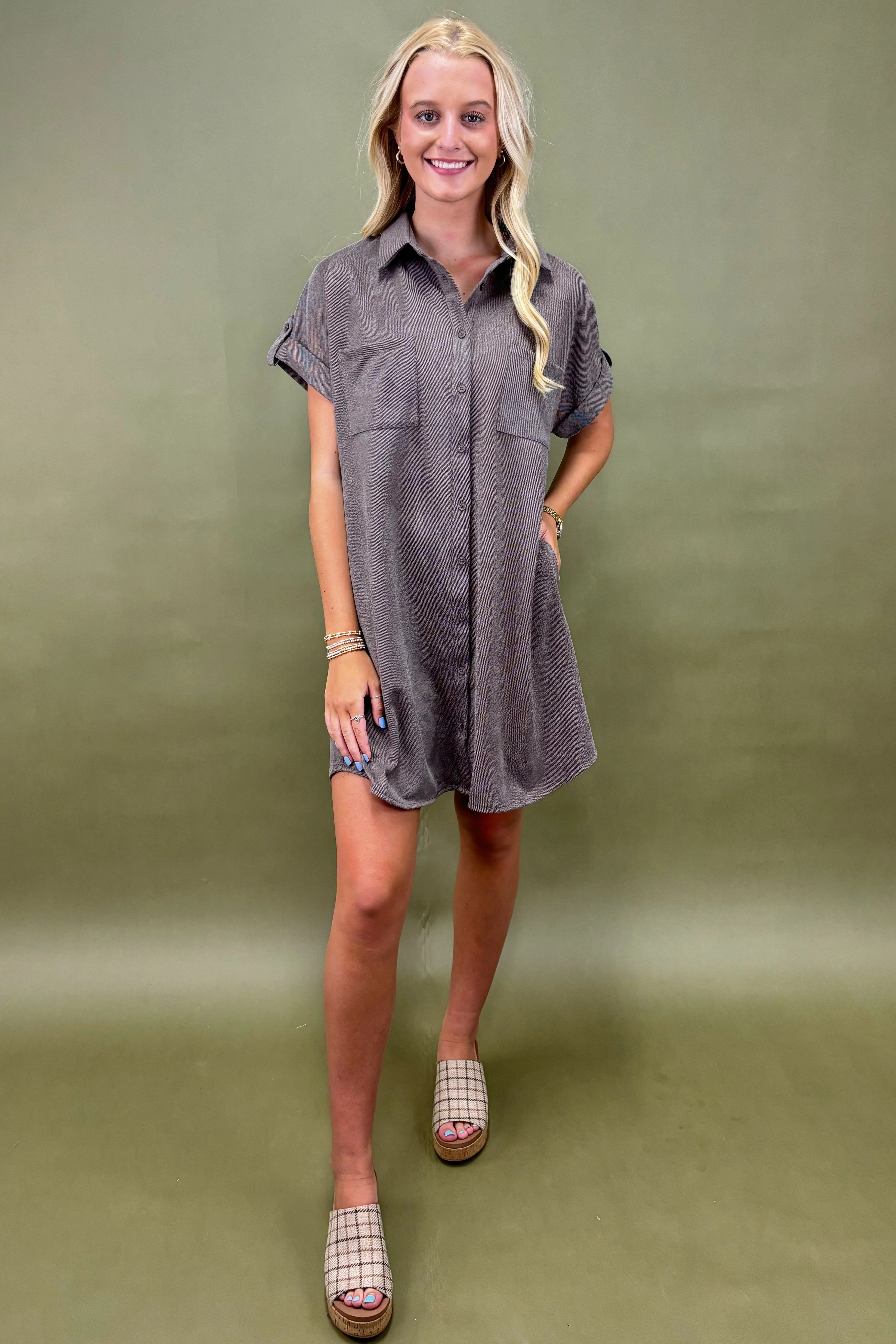 Layering Piece Bold Simplicity Inner Harmony Button-Up Mini Dress *More Colors*