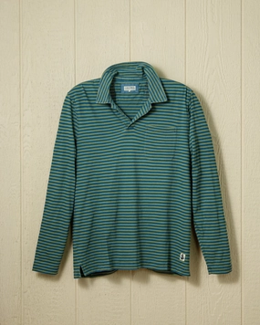 Long Sleeve Indigo Polo in Faded Spruce/Navy Even Stripe Versatile Outfit