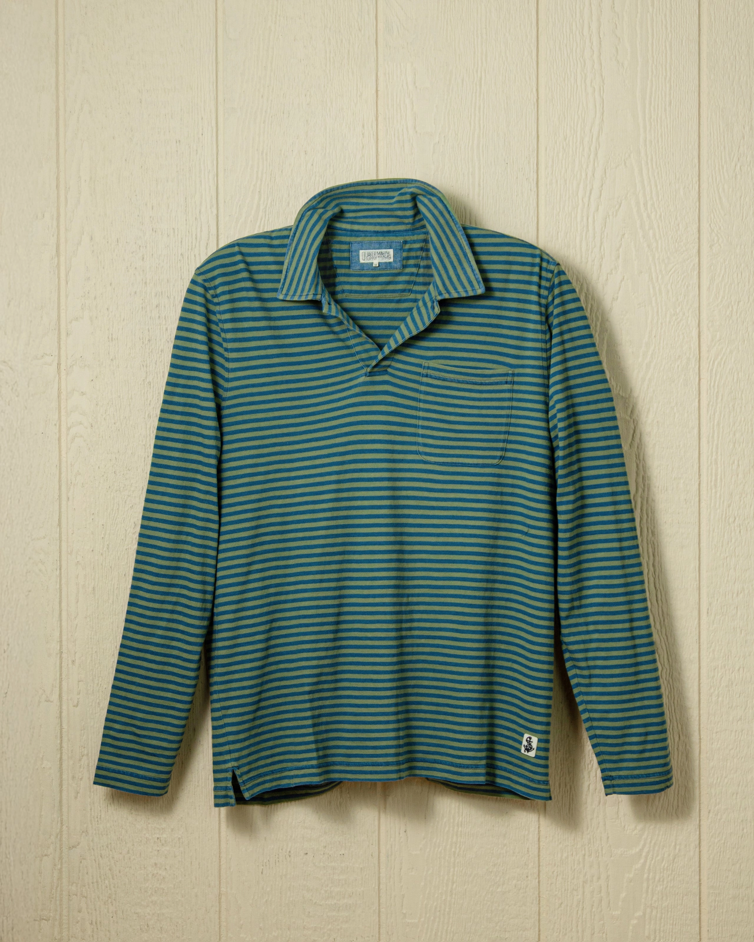 Long Sleeve Indigo Polo in Faded Spruce/Navy Even Stripe Versatile Outfit