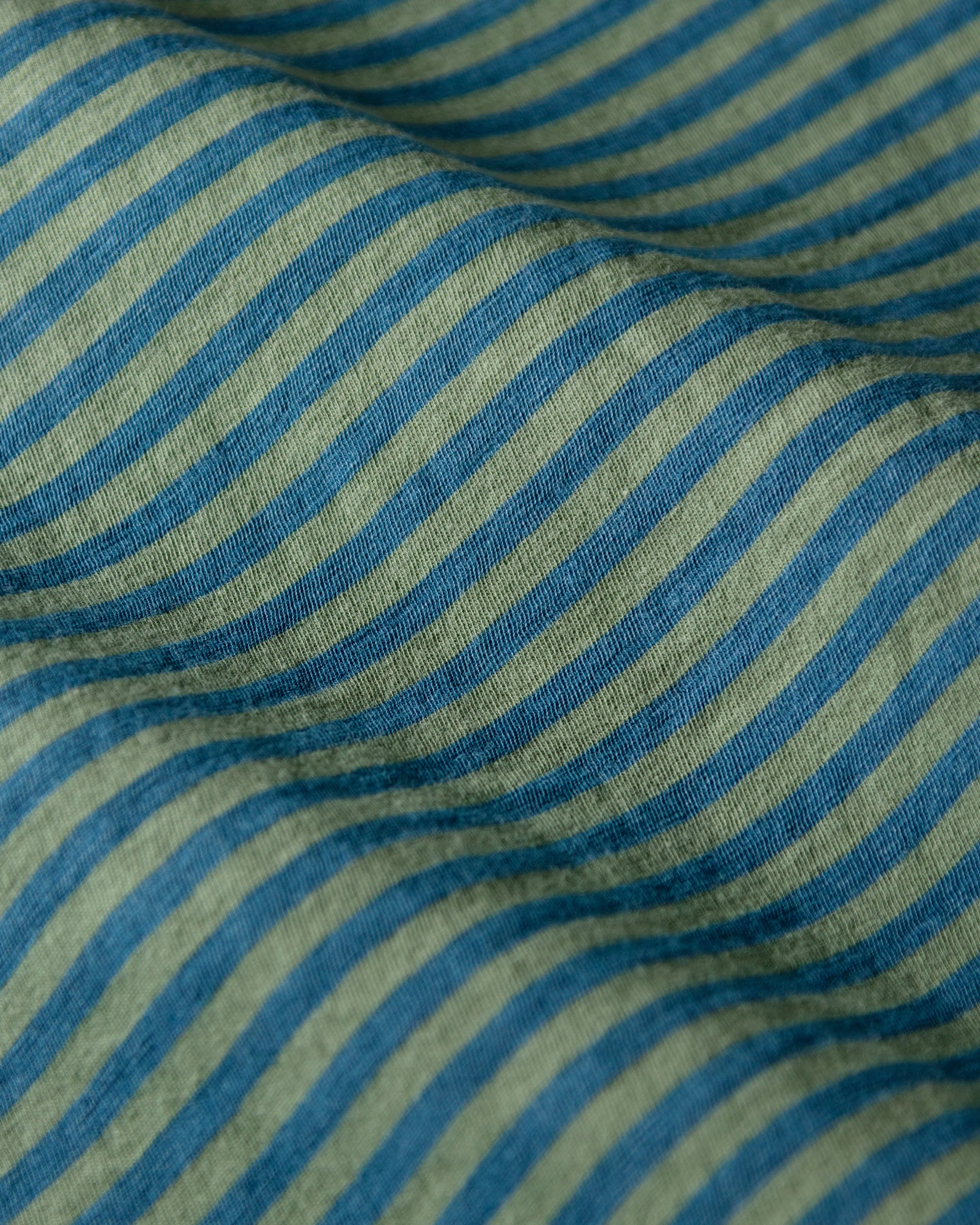 Long Sleeve Indigo Polo in Faded Spruce/Navy Even Stripe Minimalist Wear Tailored Layers