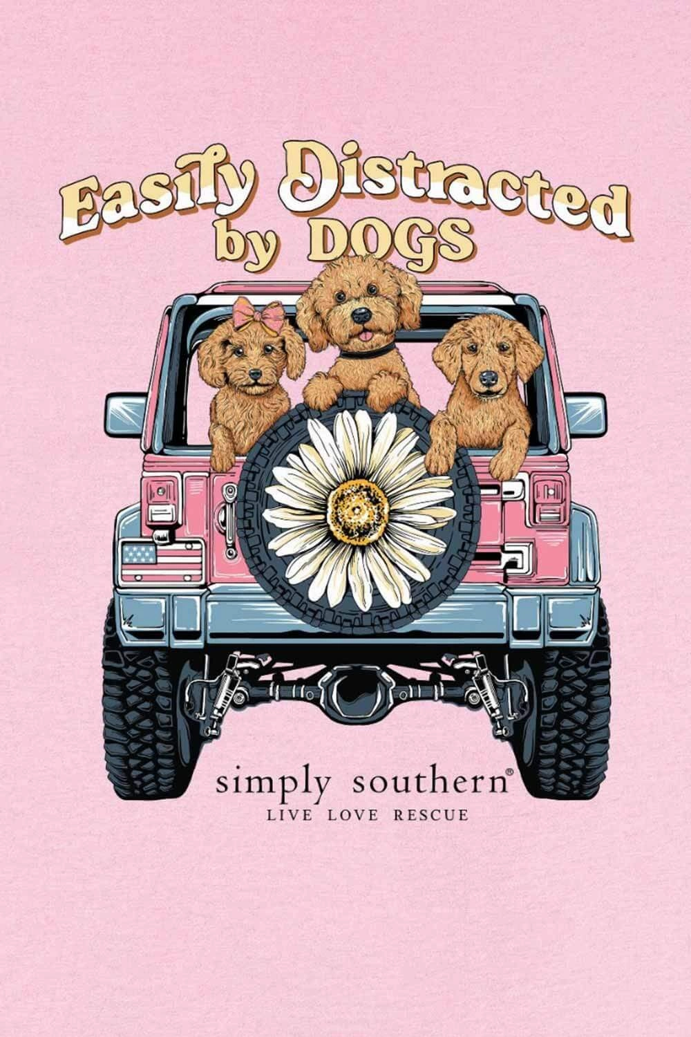 Top Rated Stretch Jersey Knit Simply Southern Easily Distracted By Dogs T-shirt for Women in Pink | SS-EASILY-FANCYCANDY