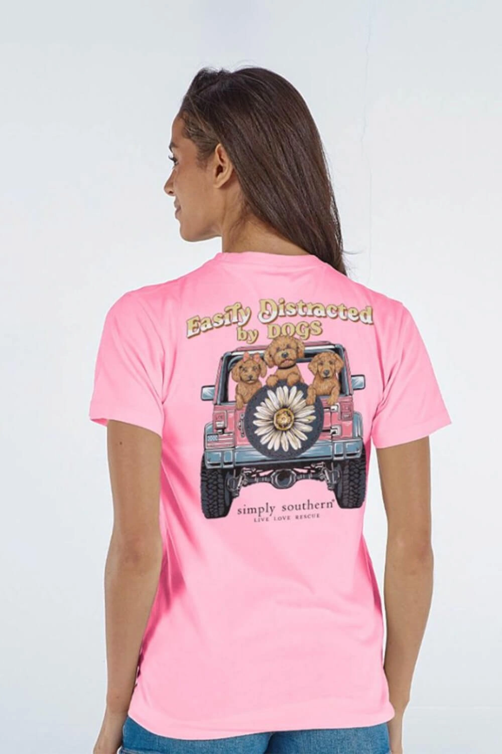 Simply Southern Easily Distracted By Dogs T-shirt for Women in Pink | SS-EASILY-FANCYCANDY Cool and casual Anti-pilling