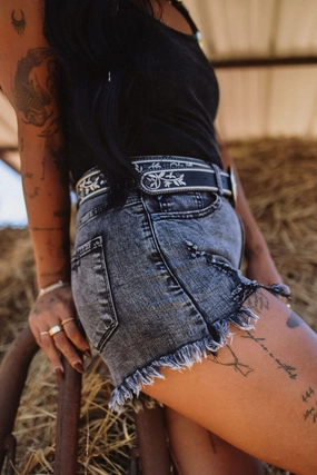 athletic style KanCan x Glik's Best Friend Black Acid Wash Denim Shorts for Women | KC6321GRN