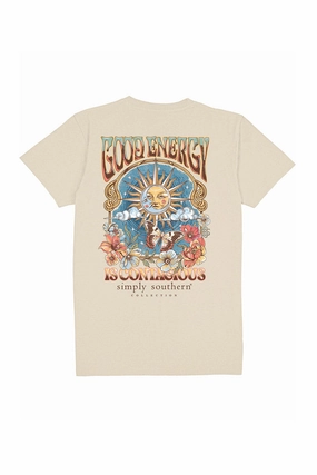 sequined details Summer Wardrobe Simply Southern Plus Size Good Energy T-Shirt for Women in Off White | EXT-SS-GOOD-WISP