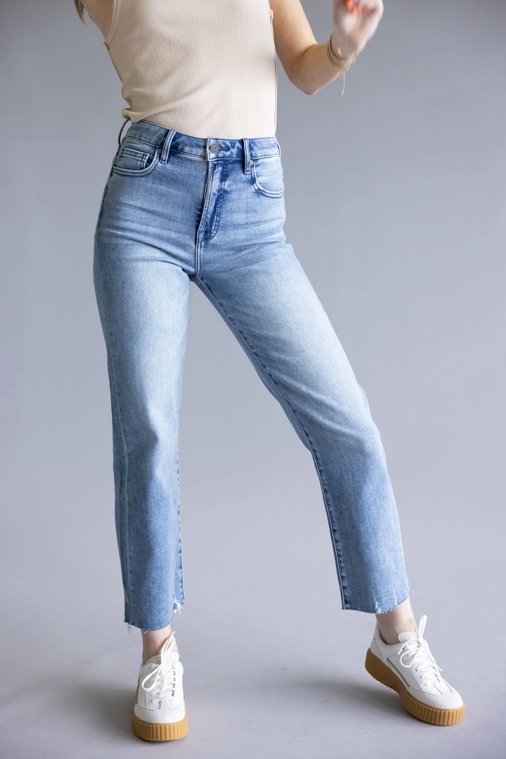 Stylish Cut Hidden Tracey High Rise Cropped Straight Leg Jeans for Women | HD1557STC-M