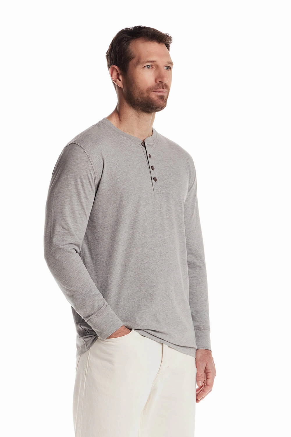 Smart Wear Relax Trend Weatherproof Vintage Long Sleeve Jersey Henley Shirt for Men in Light Grey Heather | F83610GK-LTGREYHEATHER