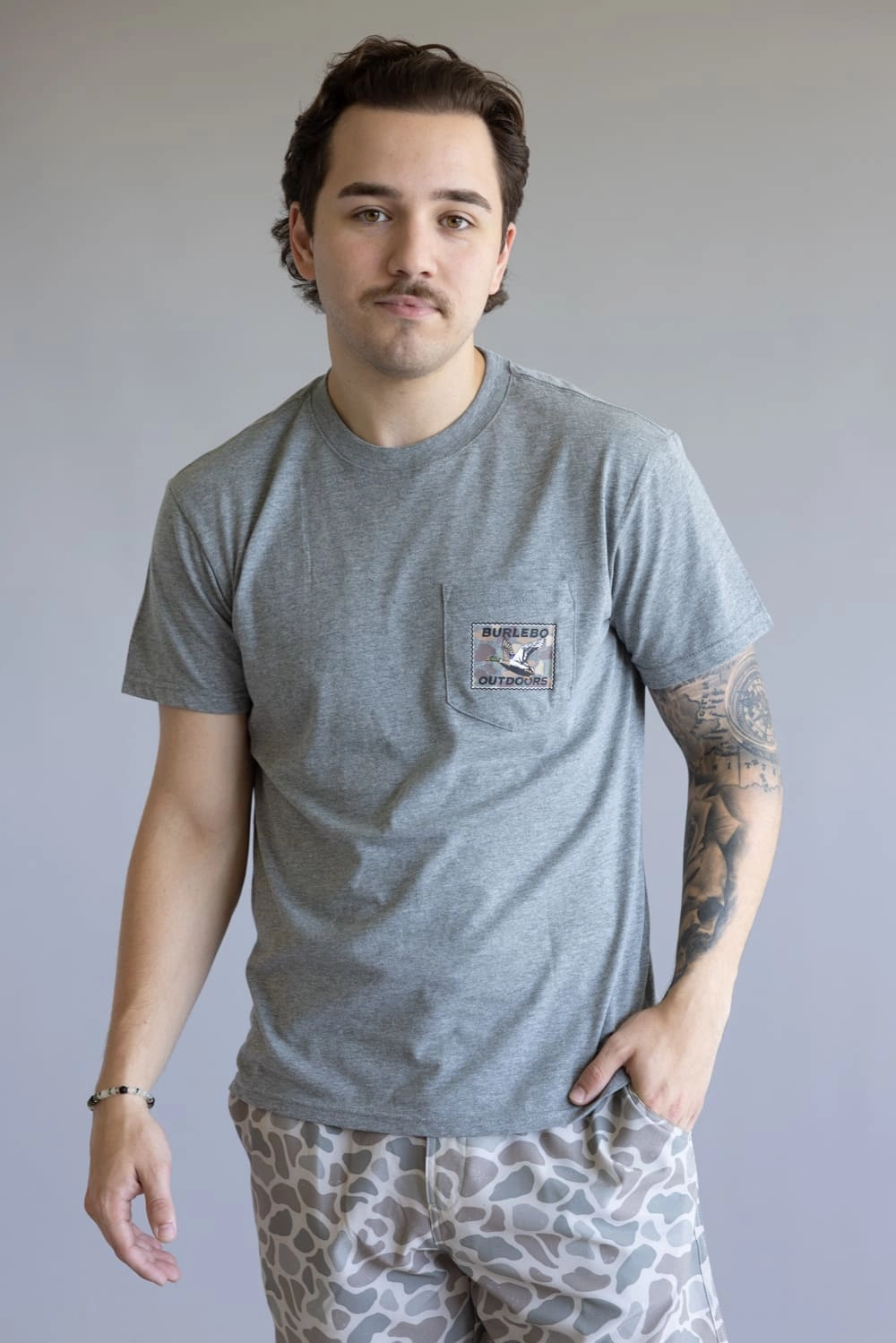 Burlebo Mallard Duck Stamp T-Shirt for Men in Heather Black | SST-MDKS-DHG-MALLARD DUCK STAMP - DARK H NonRestrictive Cut Low Impact Manufacturing