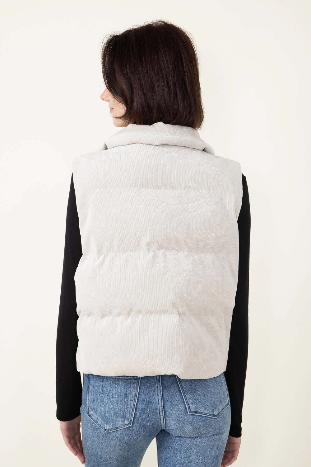 Corduroy Puffer Vest for Women in Sand | H14995A-SAN Detachable Hood Quick Release Buckles