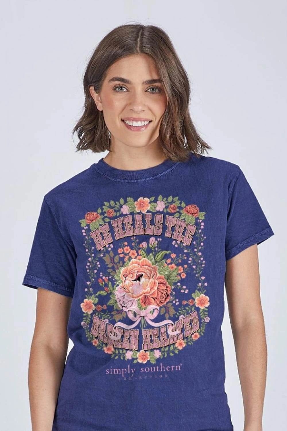 Timeless Piece Cozy Wear Simply Southern Broken T-Shirt for Women in Washed Navy | SS-BROKEN-WSHNAVY