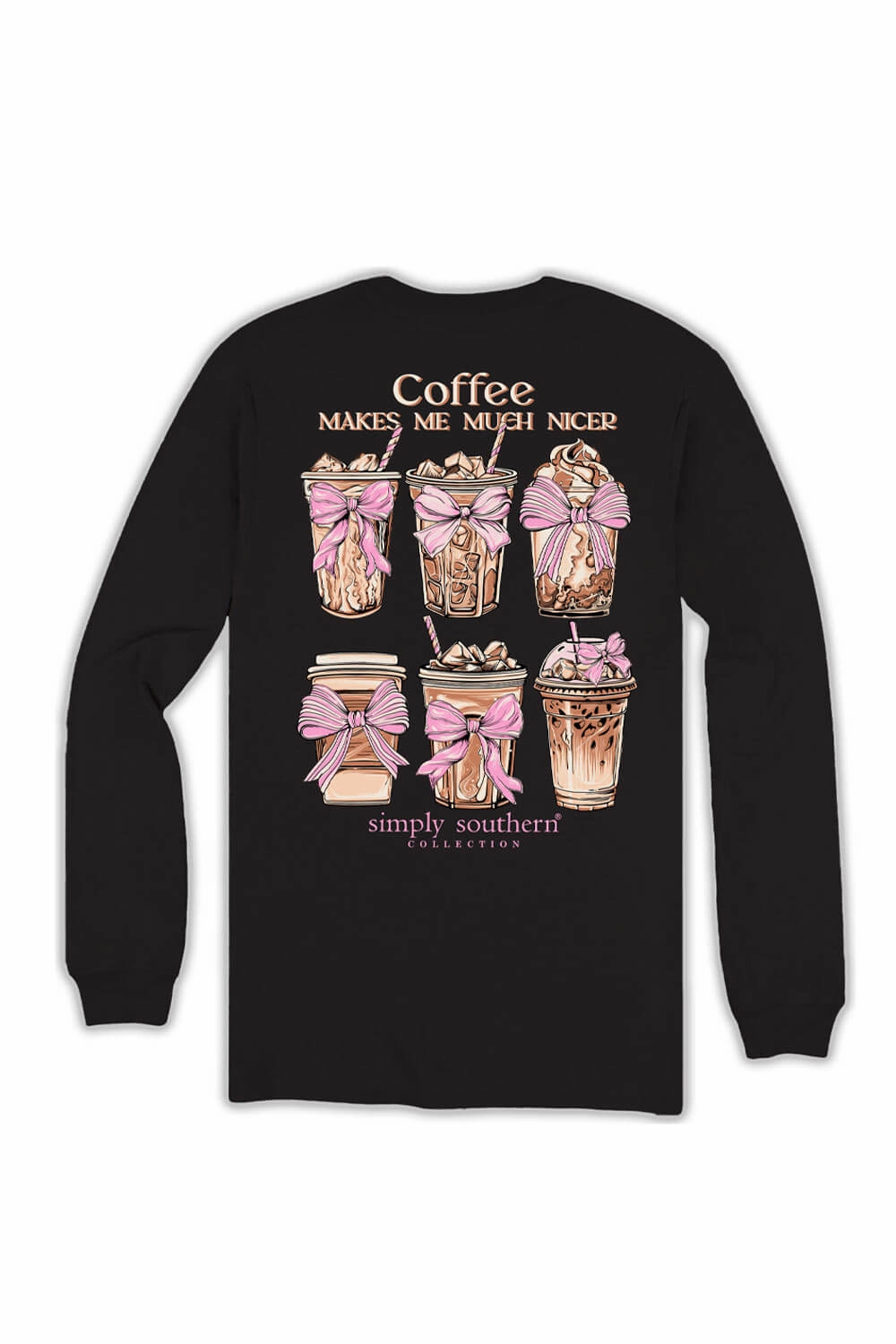 Simply Southern Plus Size Coffee Makes Me Much Nicer Long Sleeve T-Shirt for Women in Black | EXT-LS-NICER-BLK Cozy Performance
