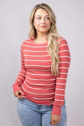 Thread & Supply Stacy Stripe Shirt for Women in Rose/Off White | T1390MSTS-ROSEOFFWHITE Layer Ready