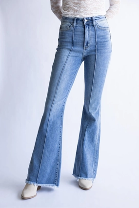 Judy Blue High Rise Pintuck Fray Hem Flare Jeans for Women | 82687REG quick dry Sleek Comfort