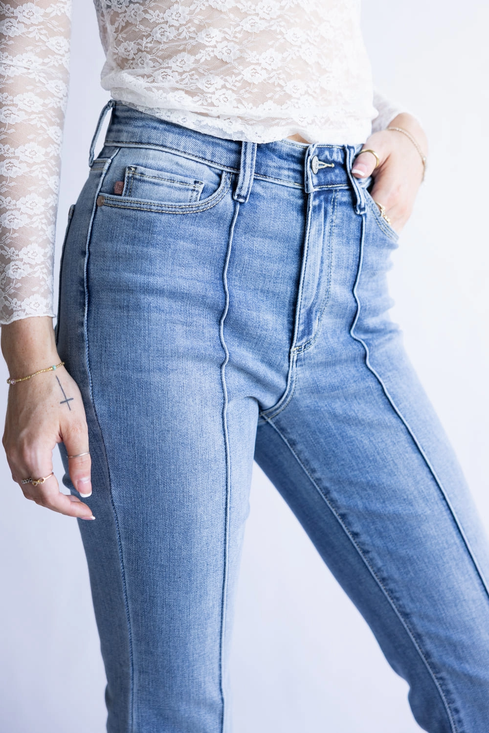 Judy Blue High Rise Pintuck Fray Hem Flare Jeans for Women | 82687REG High-Quality Fabric