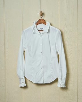Ruffle Shirt in White Broadcloth SeamlessDesign Sustainable Fabric Blend
