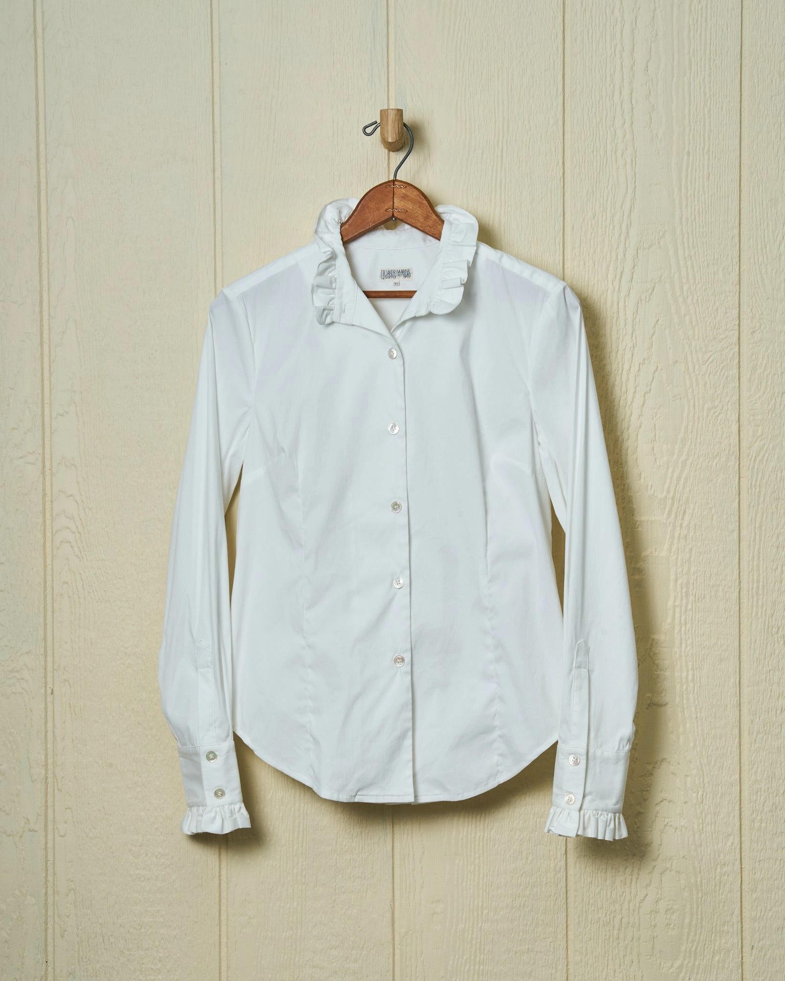 Ruffle Shirt in White Broadcloth SeamlessDesign Sustainable Fabric Blend