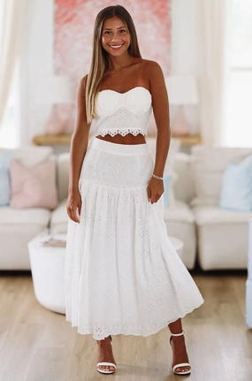 Devoted to You Crop Top and Midi Skirt Set - White Street Style Reflective Trims