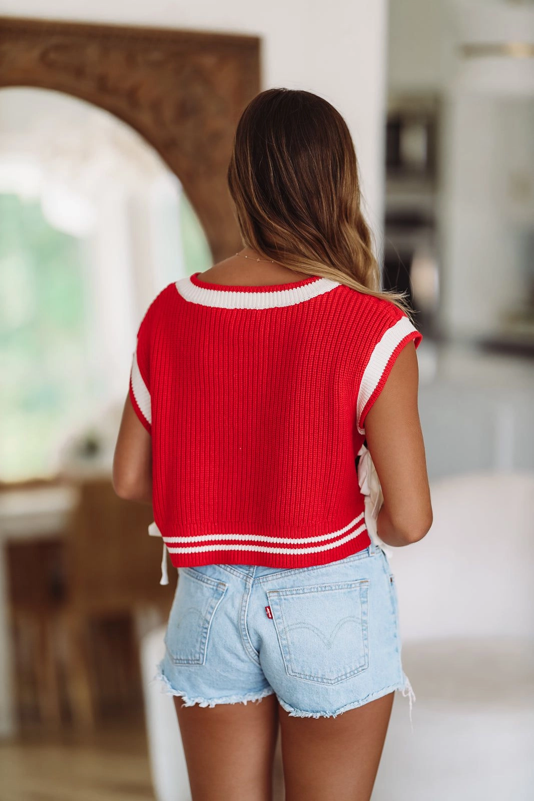 ButterSoftTexture QuickDry Texture It's Game Time Crop Sweater - Red and White