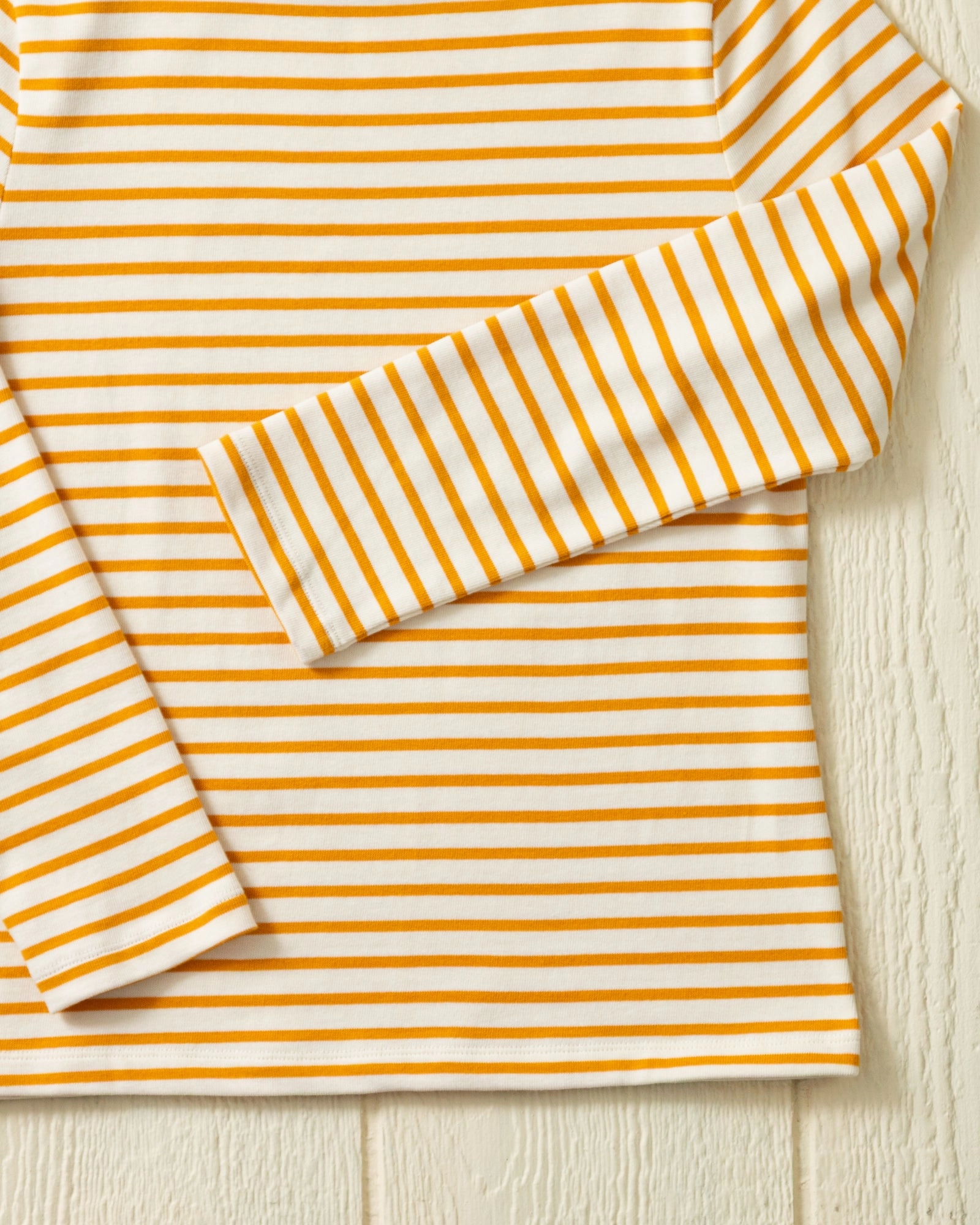 Ribbed Trim Women??s Breton Stripe Boatneck Tee in Off White/Sun