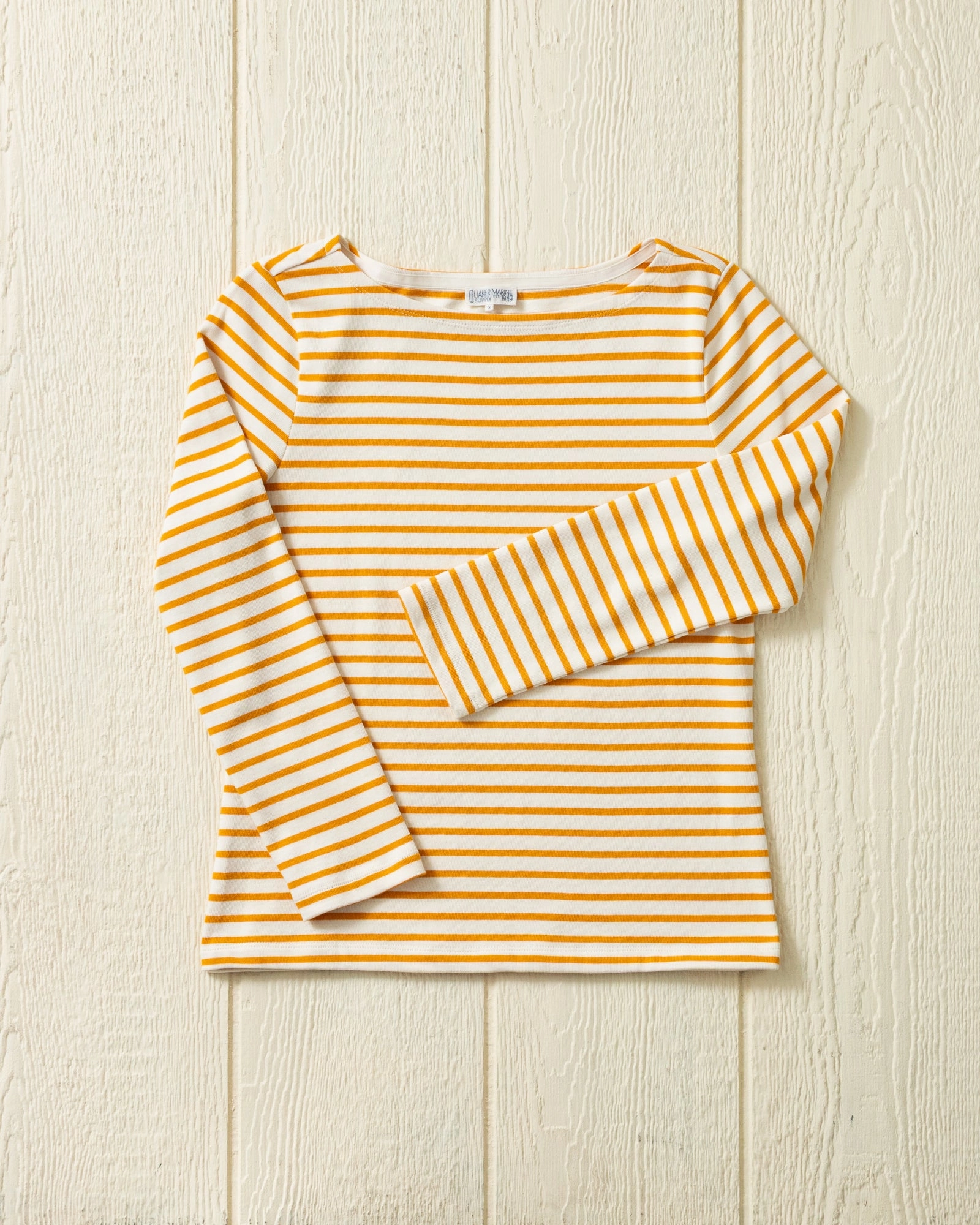 FlexibleLayeredConstruction HygienicCoating Women??s Breton Stripe Boatneck Tee in Off White/Sun