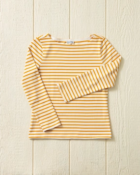 FlexibleLayeredConstruction HygienicCoating Women??s Breton Stripe Boatneck Tee in Off White/Sun