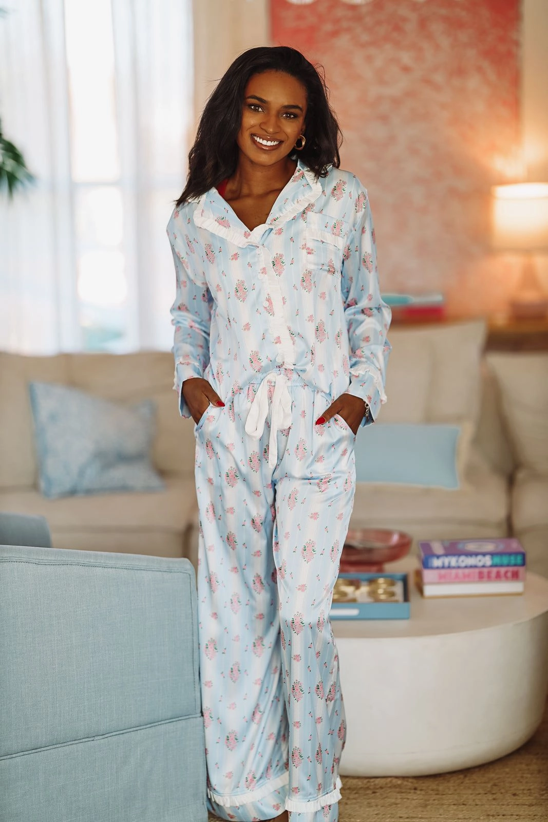 Dreaming of Bouquets Pajama Pant and Top Set - Blue Compression Gradient