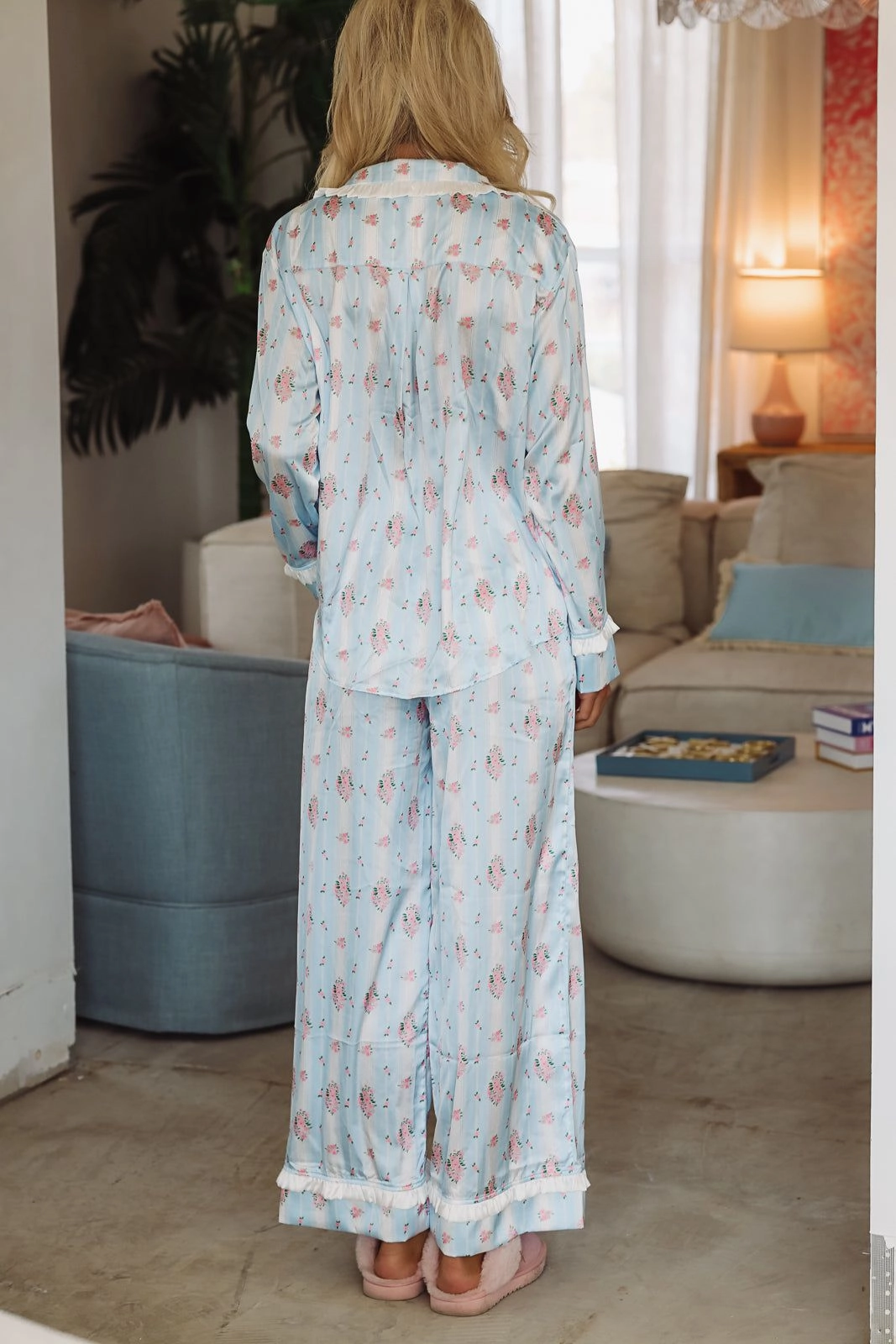 Dreaming of Bouquets Pajama Pant and Top Set - Blue DurableWeave