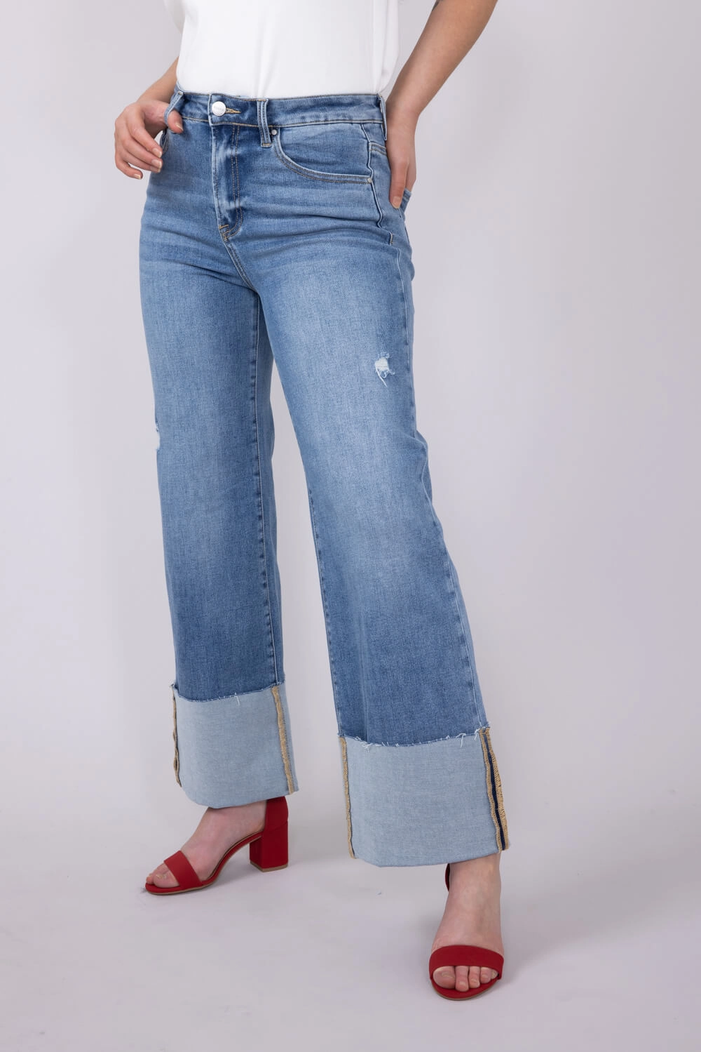 Risen High Rise Cuffed Wide Leg Jeans for Women | RDP5719-MD Beach Day Brunch Outfit Elegant