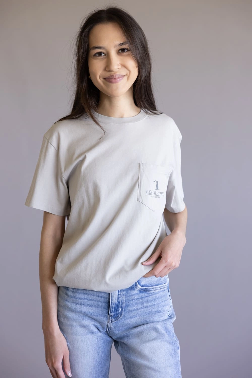 Easy to Style Cool Comfort Local Girl Flora Dog and Moon T-Shirt for Women in Grey | L5100041-SIL