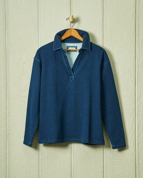 PlacketDetail Inlet Pullover in Dark Wash Indigo Loopback Terry