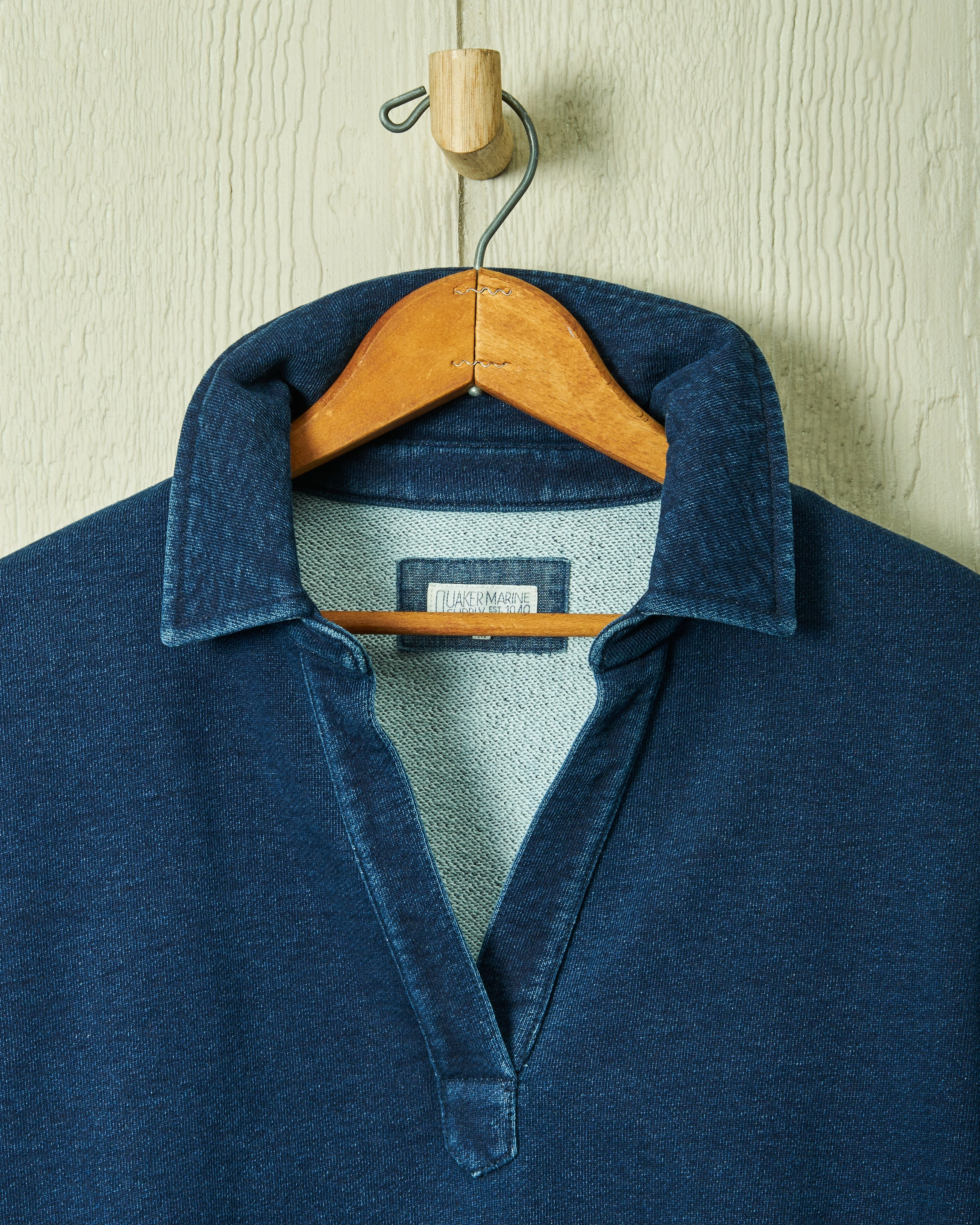 Bonded Seam Technology Tagless Neckline Design Inlet Pullover in Dark Wash Indigo Loopback Terry