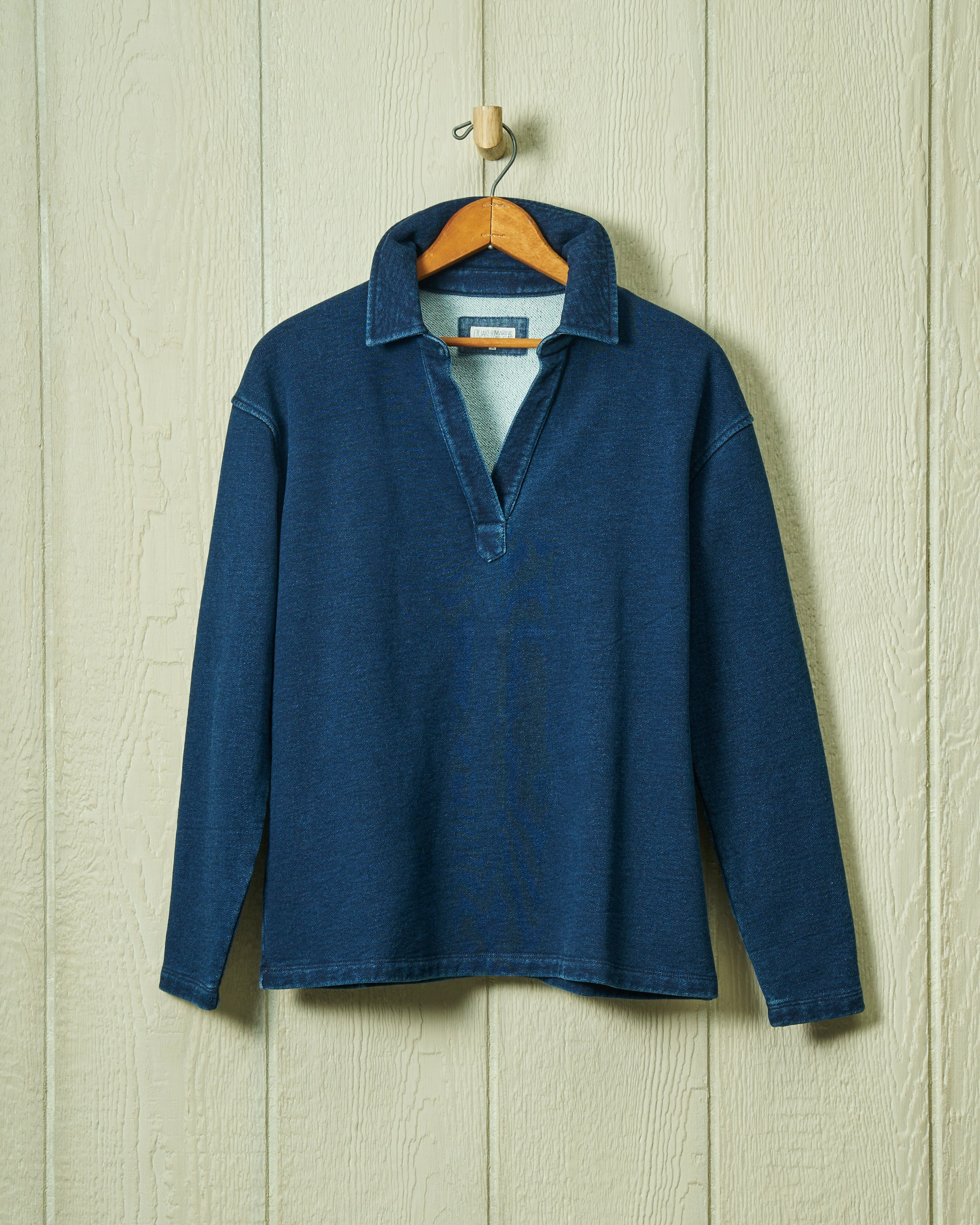 PlacketDetail Inlet Pullover in Dark Wash Indigo Loopback Terry