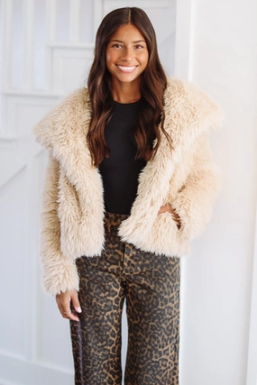 Chinchilly Faux Fur Jacket - Khaki Relaxed Sweatshirt