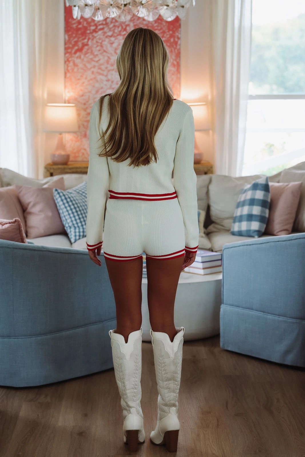 Convertible Neckline BreathableBackVents Easton Top - Ivory and Red